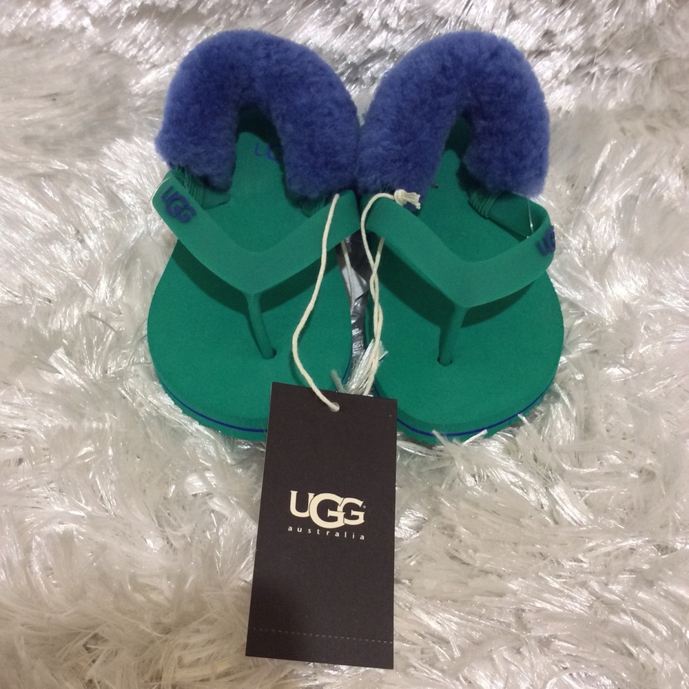 Green/ Blue Lamb Fur/Rubber sole UGG YiaYia sandal